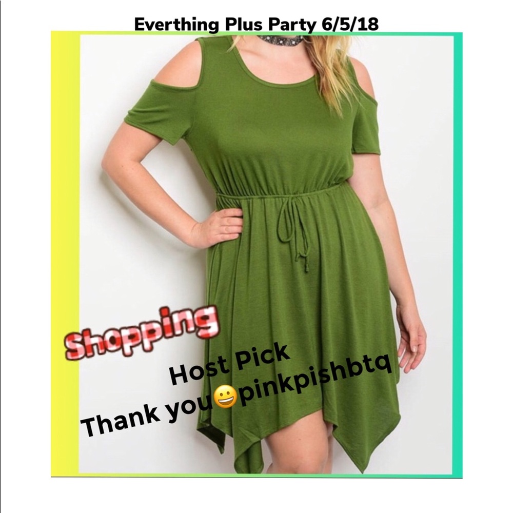 🅿️Olive Green Cold Shoulder Dress 1X - Picture 3 of 4